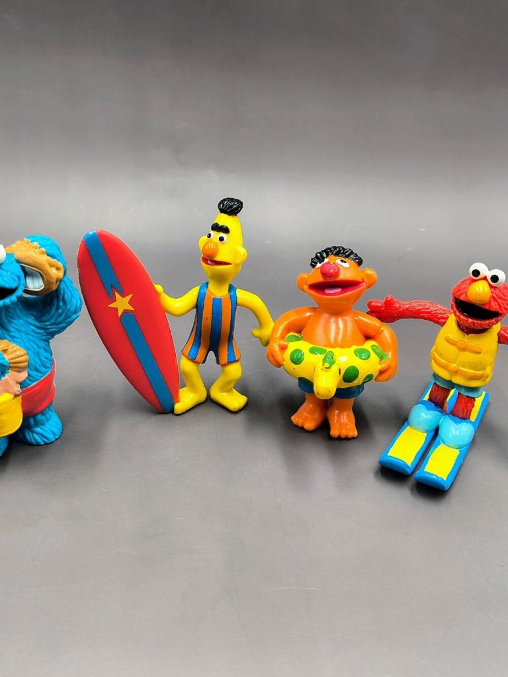 Vintage Sesame Street Beach PVC Figure Lot - Cookie Monster, Bert, Ernie, Elmo